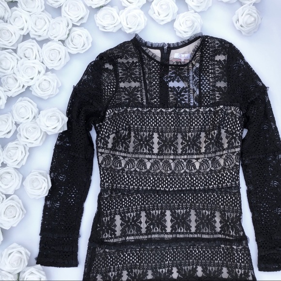 Parker Black Lace and Nude Ruffle Contrast Dress - Picture 3 of 8